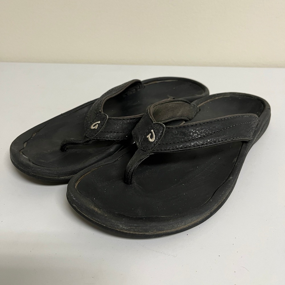 Olukai Ohana Black Flip Flop Sandals Thong Beach Shoes Mens 7 Womens 9